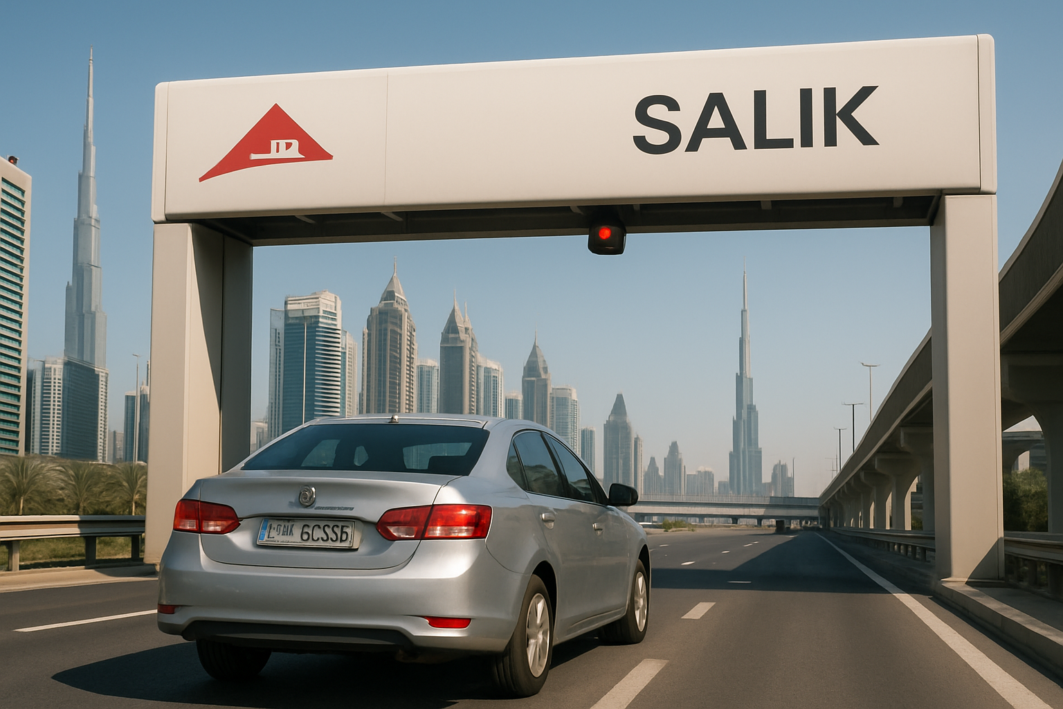 Car passing through a toll gate in Dubai