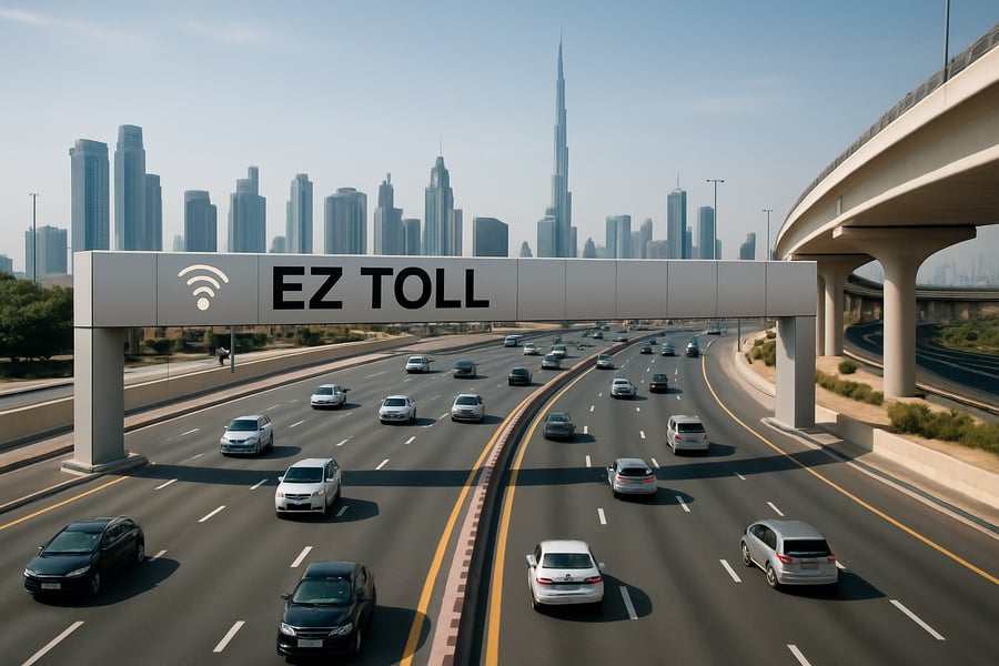 Modern toll road system in Dubai with smooth traffic flow