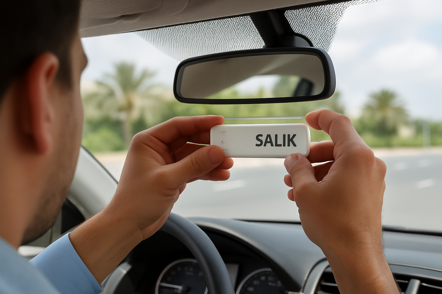Salik electronic toll collection tag installation