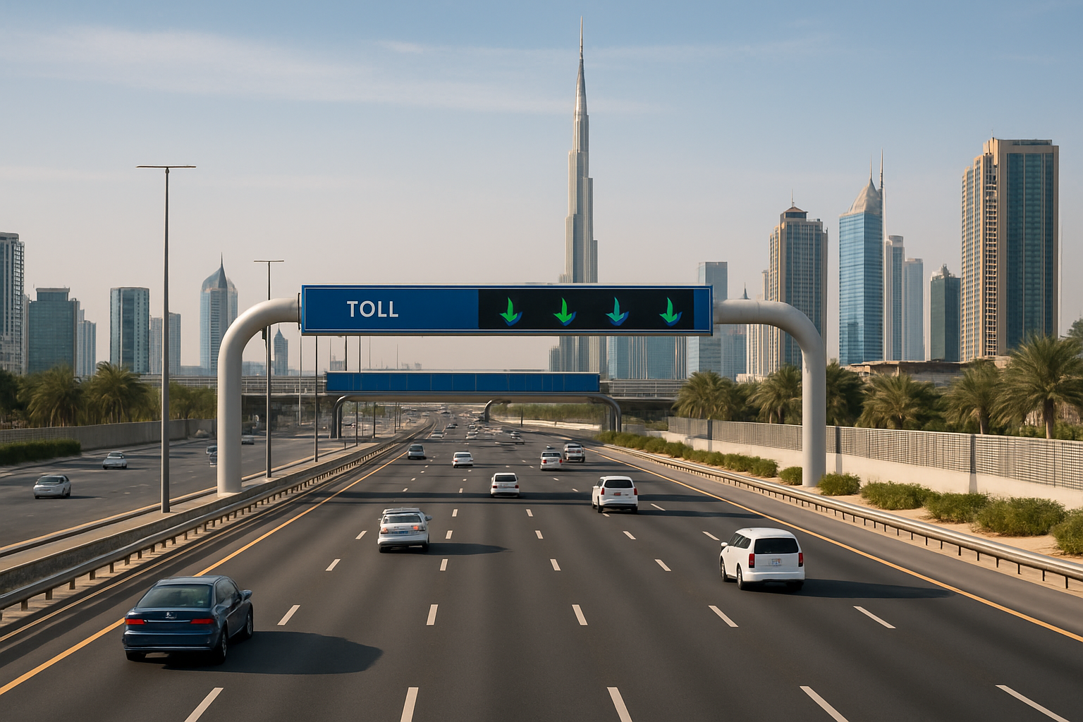Modern Dubai toll road with smooth traffic flow